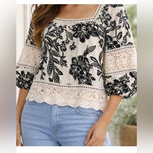 Christian Siriano New York Floral Boho Lace Blouse – Size Medium